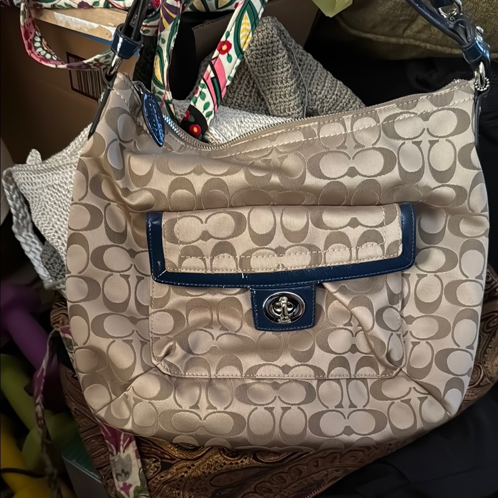 Coach Beige and Navy Shoulder Bag